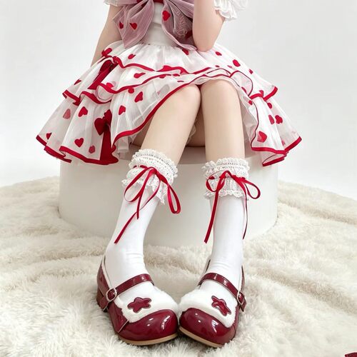 红色lolita袜子合集可爱蝴蝶结中
