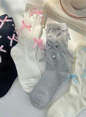JK袜时尚巴黎风蝴蝶结袜子洛丽塔珍珠少女MUI风潮袜