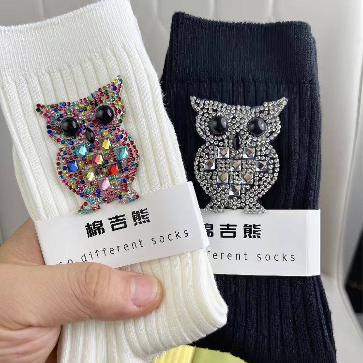 韩版时尚水钻猫头鹰装饰袜设计感个性外穿百搭堆堆袜中筒棉袜ins,宠物/宠物食品及用品,造景/装饰,淘宝优惠券,粉丝福利购,淘宝优惠卷
