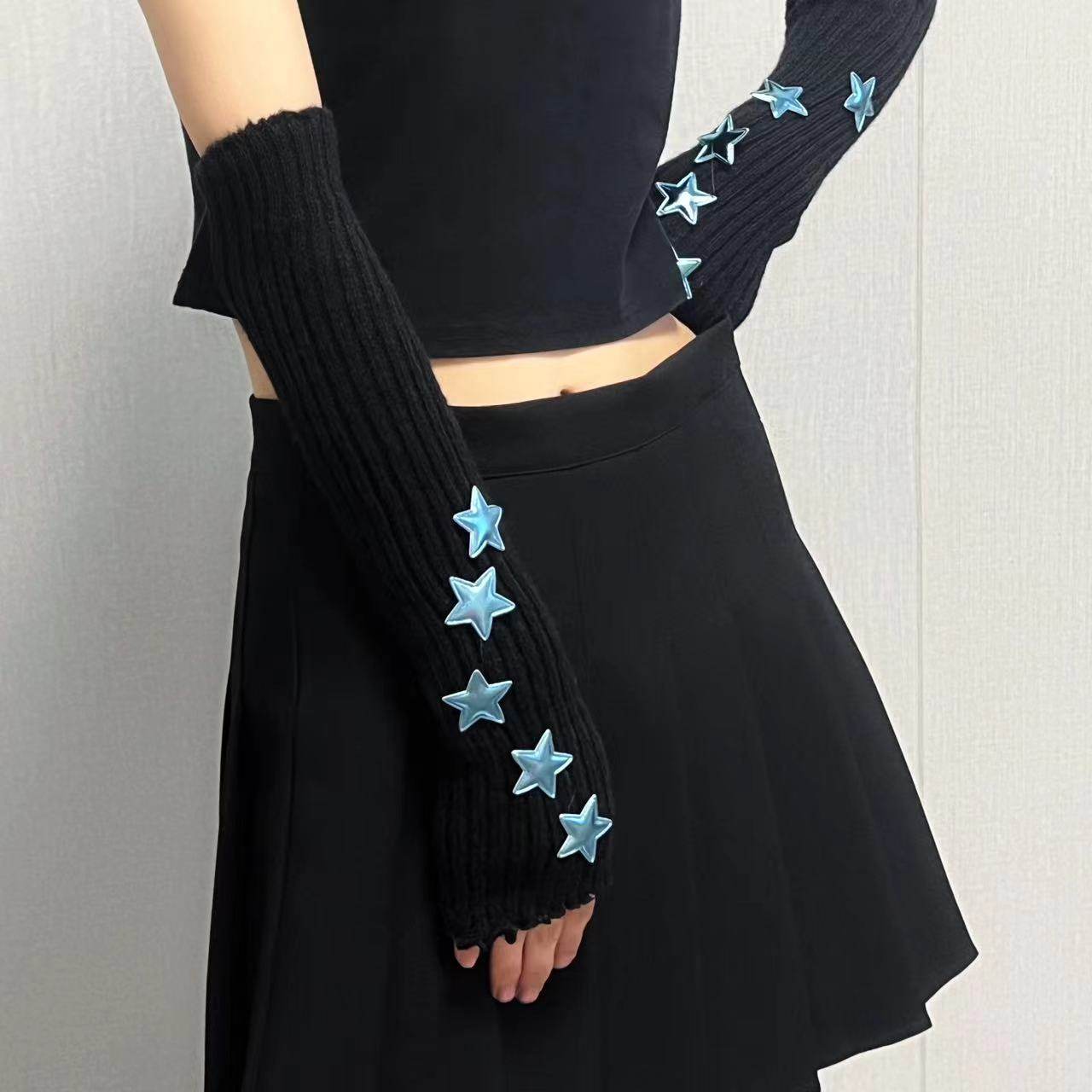 甜美可爱毛球露指手套少女二次元cosplay袖套手臂套毛线针织手袖