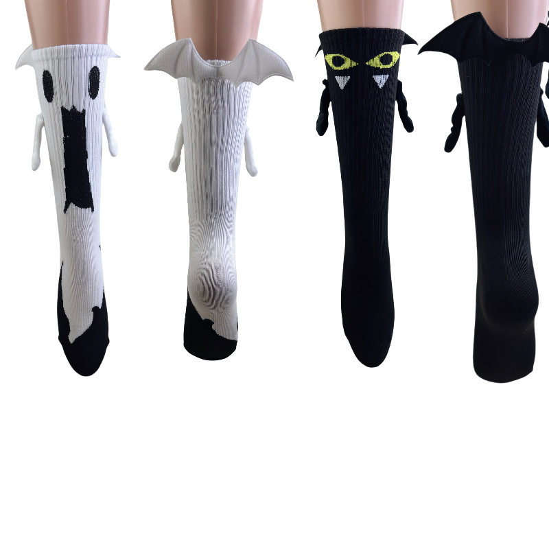 万圣节袜子幽灵磁吸牵手袜跨境亚马逊可爱搞怪蝙蝠袜中筒袜棉