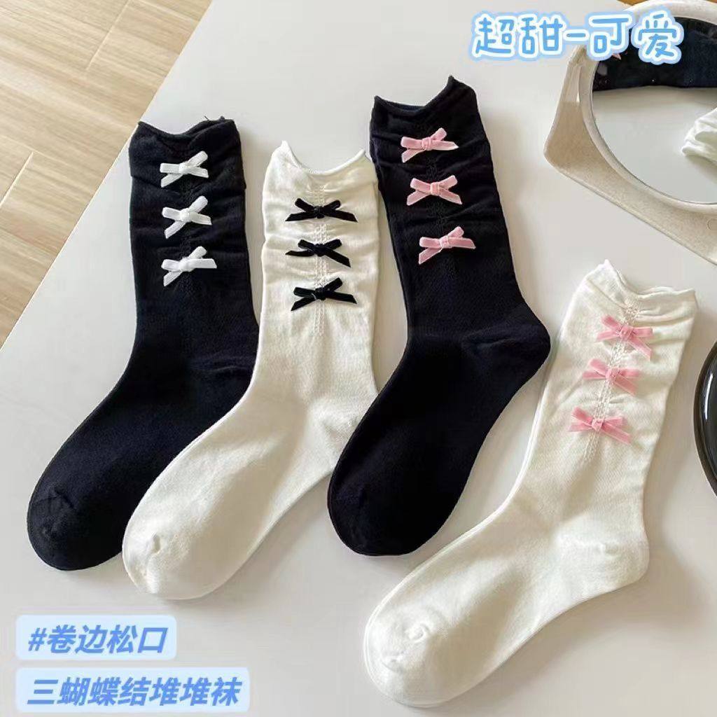 日系可爱Lolita软妹少女风吸汗中筒袜蝴蝶结堆堆袜甜美纯色jk长袜,女士内衣/男士内衣/家居服,短袜,淘宝优惠券,粉丝福利购,淘宝优惠卷