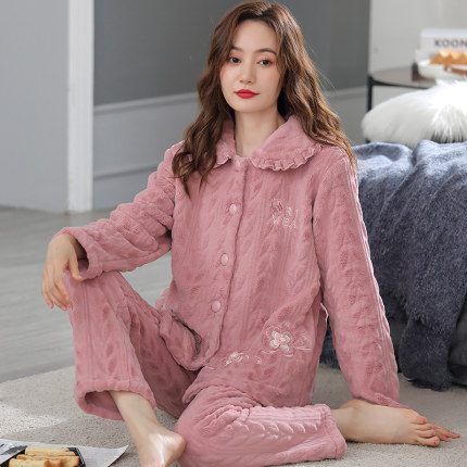 珊瑚绒睡衣女秋冬季加厚加绒法兰绒套装2025年新款中老年妈妈大码