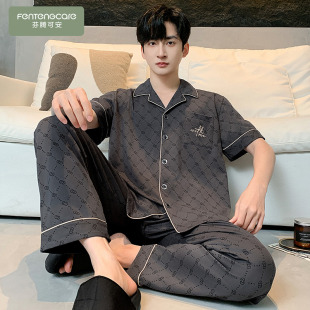 纯棉2025新款 夏季 短袖 长裤 夏天家居服夏 芬腾可安睡衣男款 大码 男士