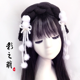 汉服毛球头饰边夹饰品lolita汉洋折衷配饰百搭对夹古风流苏发夹