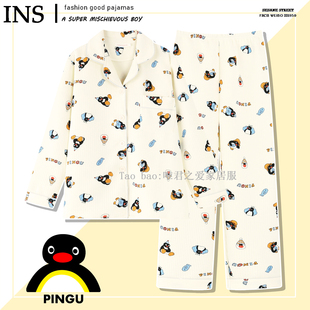 秋冬季空气棉企鹅pingu睡衣女款长袖加厚宽松可爱卡通夹棉家居服