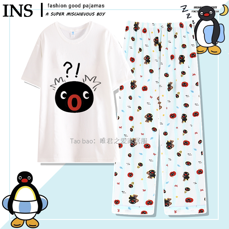 pingu企鹅睡衣女夏季圆领纯棉