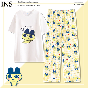 纯棉拓麻歌子睡衣女夏短袖长裤圆领可爱麻美吉家居服春秋季网红款