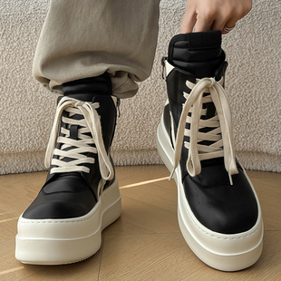 冬季美式高帮鞋男倒三角鞋子RO增高鞋厚底板鞋加绒棉鞋女大头鞋靴