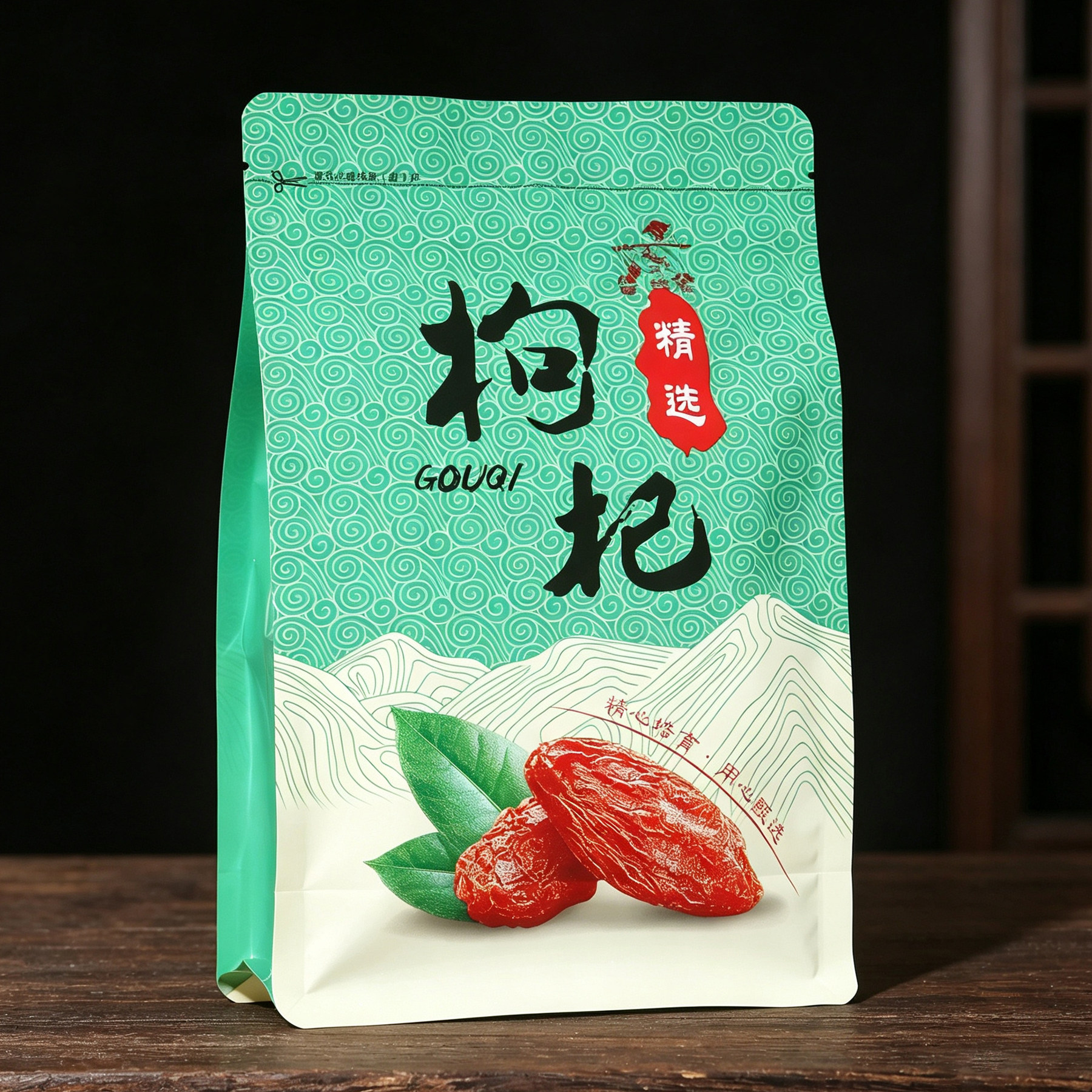精选枸杞八边封袋500克一斤拉链自封口礼品袋绿色透明密封塑料袋