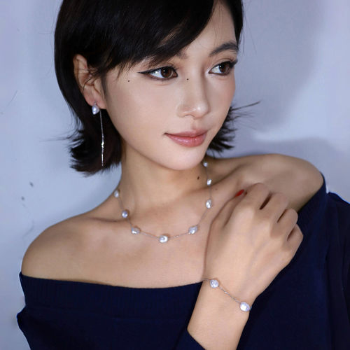 蓝血keshi极光无核碎银子珍珠满天星925银轻奢项颈链小众原创设计