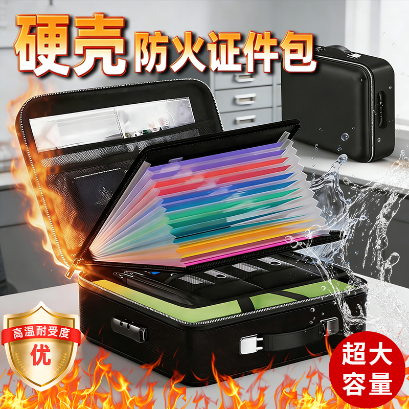证件收纳包防水防火储物箱硬壳家用证件文件袋2026新款立体带锁包