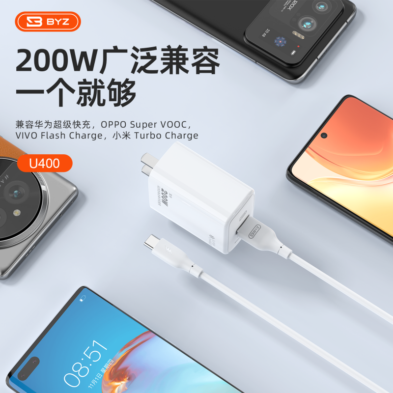 BYZ200W超级快充充电器套装插头