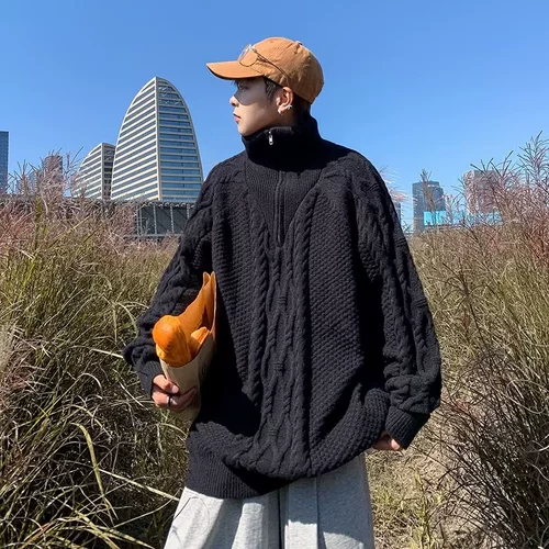 Ретро зимний трикотажный свитер с молнией, в американском стиле, изысканный стиль, на молнии