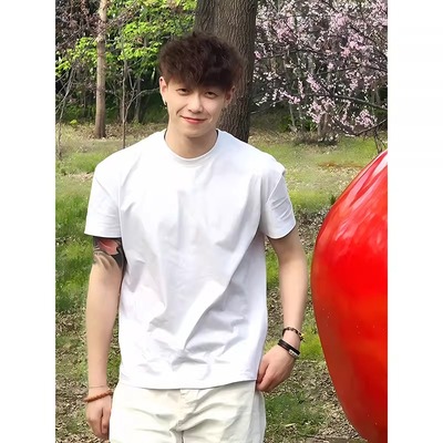 白色新疆长绒棉短袖T恤男款夏季