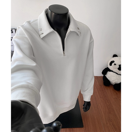 重磅正肩半拉链卫衣男款秋季美式cleanfit复古长袖T恤潮牌打底衫