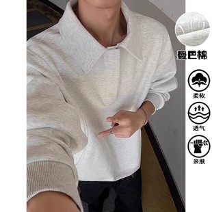 T恤潮牌POLO衫 美式 cleanfit重磅长袖 复古半拉链卫衣男款 秋季