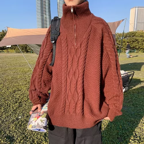 Ретро зимний трикотажный свитер с молнией, в американском стиле, изысканный стиль, на молнии