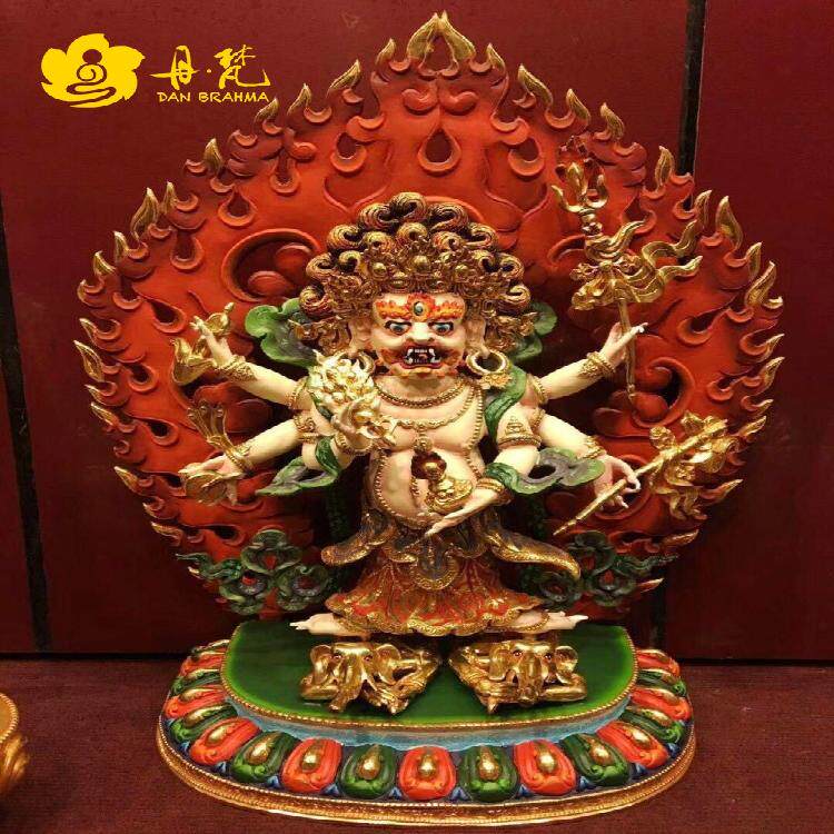 尼泊尔释迦族精品彩绘白玛哈嘎拉雕像六臂嘎啦高50cm西藏古代铜雕