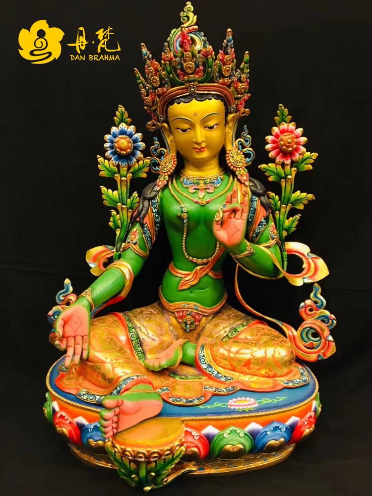 尼泊尔纯铜鎏金彩绘绿度母雕像大师制作面相好二尺雕像高度其他