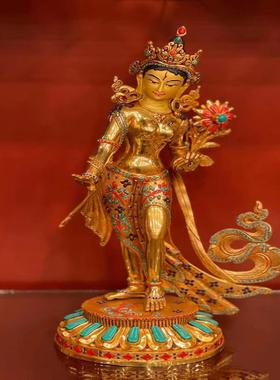 白度母站立像尼泊尔精品全鎏金镶嵌宝石白卓玛铜雕高度41cm