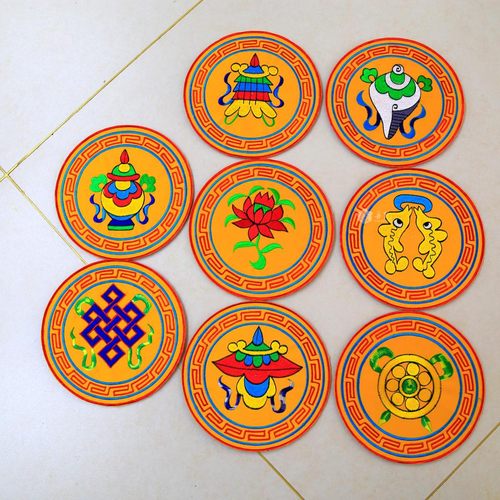 尼泊尔刺绣法器垫雕像佛具垫子吉祥八宝图案桌垫22cm装饰个性用品