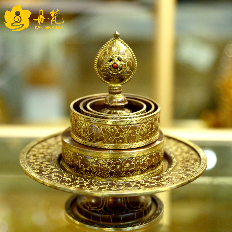 尼泊尔精品曼扎盘曼达拉进口其他修盘纯铜纯手工錾刻雕花供佛口进