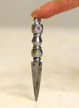 尼泊尔怀旧复古手工普巴杵 黑色铁镶嵌铜手工精品7cm 11cm 10cm