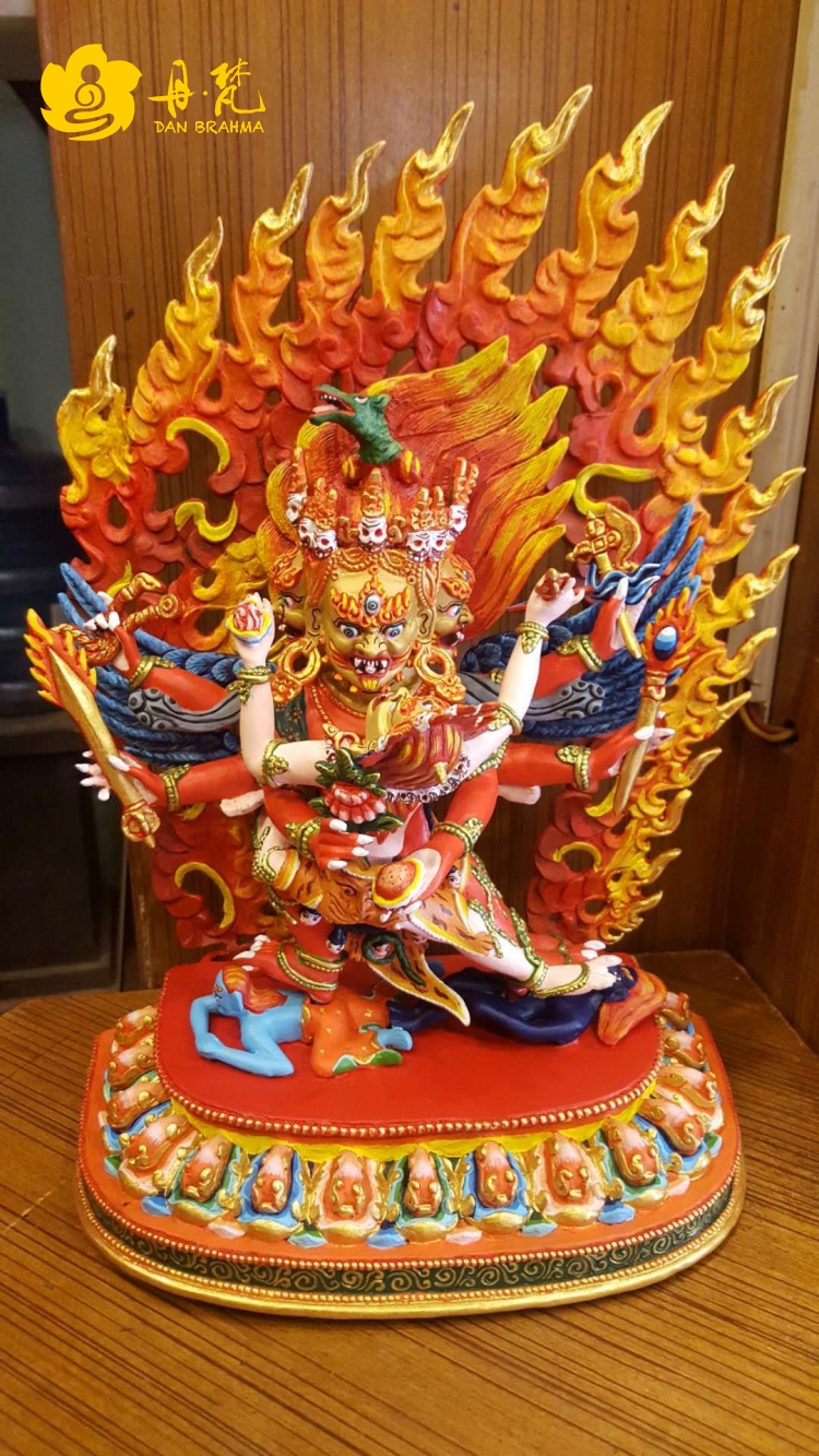 丹梵尼泊尔纯铜彩绘马头金刚雕像密宗双身护法铜雕马西藏古代铜雕