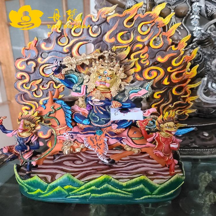 吉祥天母雕像尼泊尔精品彩绘巴丹拉毛一尺2包铜雕西藏古代铜雕