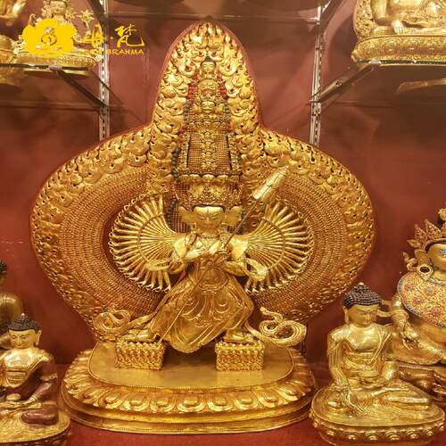 大白伞盖佛母雕像尼泊尔释迦族精品千手千眼雕像眼伞西藏古代铜雕