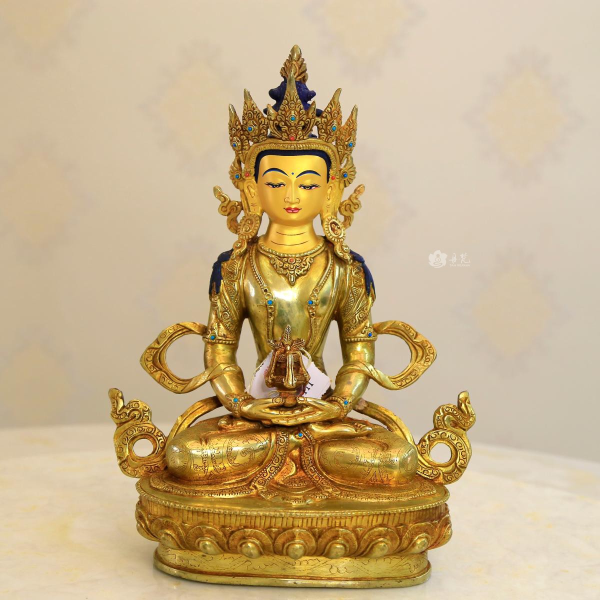 全鎏金纯手工长寿fo菩萨佛像 藏传密宗铜佛高33cm尼泊尔一尺摆件