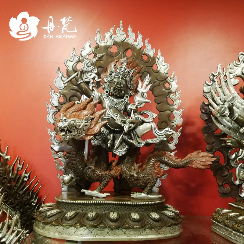 尼泊尔紫铜鎏银白财神雕像 纯铜藏巴拉雕像 手工精品雕像22cm