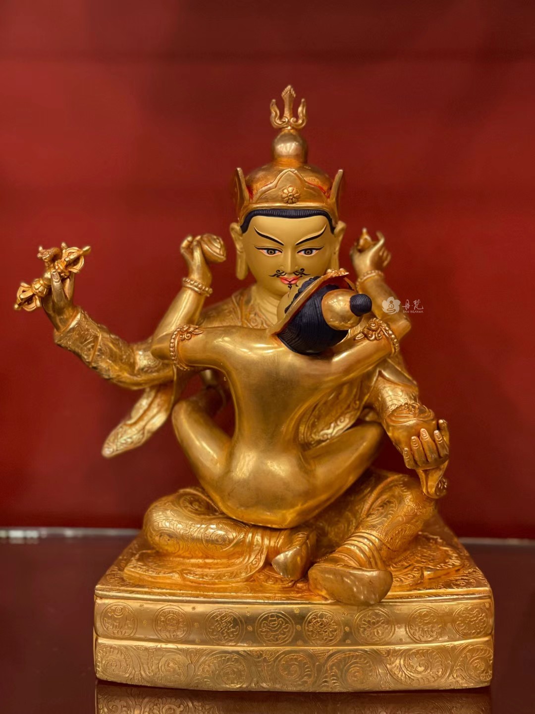尼泊尔精品全鎏金双身莲师 莲花生大师铜雕塑 一尺摆件 guru 33cm