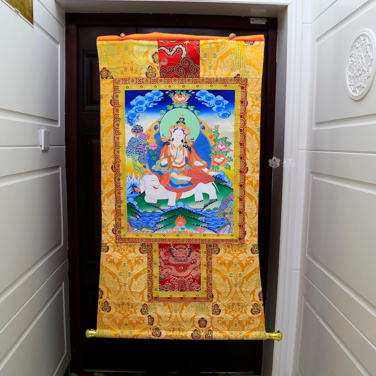 尼泊尔手绘唐卡普贤如来菩萨精品纯手工藏式装裱1.25m装饰布画玄