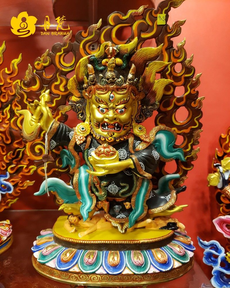 尼泊尔纯铜彩绘黑袍金刚二臂大黑天二臂玛哈嘎拉护法西藏古代铜雕