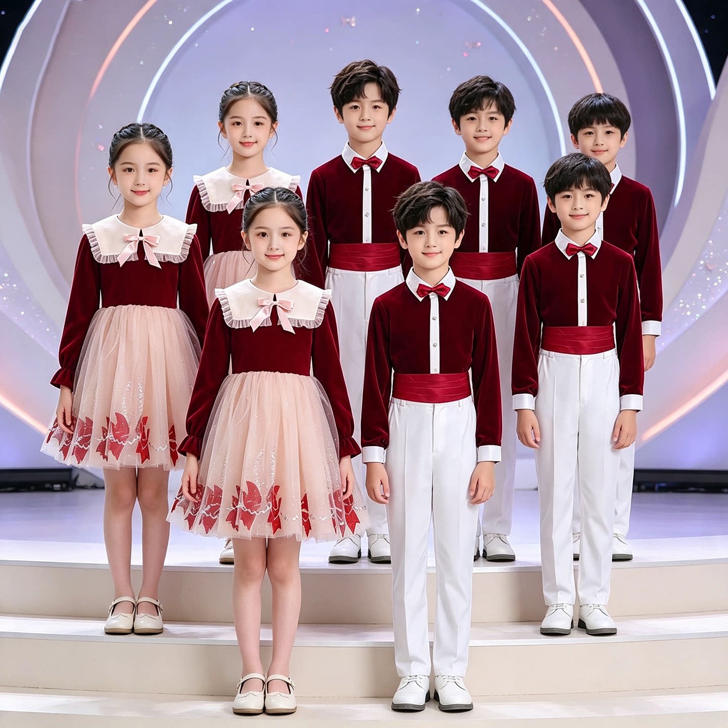 小学生合唱服朗诵比赛表演服红歌图片