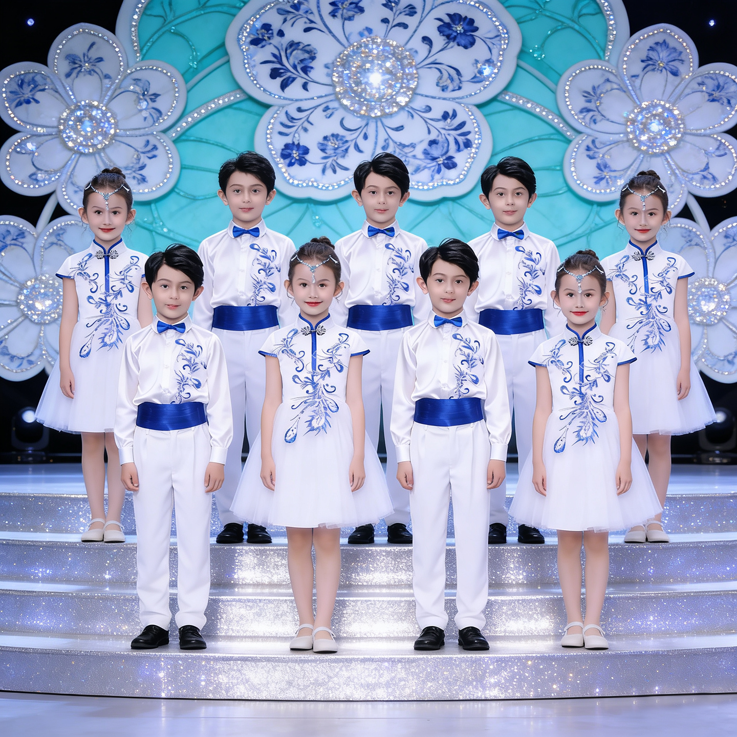 六一儿童演出服中国风青花瓷古筝表演诗歌朗诵比赛中小学生合唱服