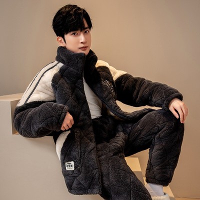 冬季青少年三层加厚加绒夹棉睡衣