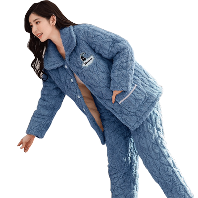 冬季夹棉睡衣套装女士