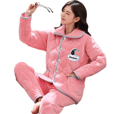 冬季三层加厚加绒法兰绒夹棉家居