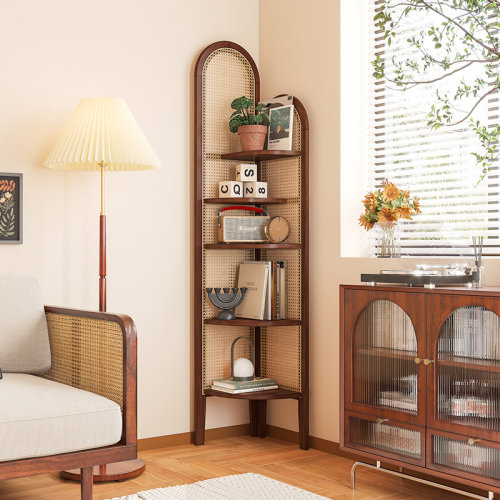 中式复古实木藤编转角柜置物架客厅沙发墙边书柜三角落收纳柜屏风