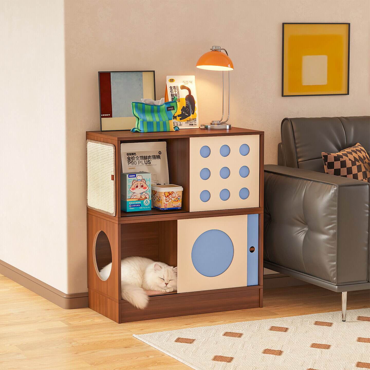 梅氏三合一猫房子猫别墅人宠共用家具猫柜家用厕所猫屋猫窝置物架