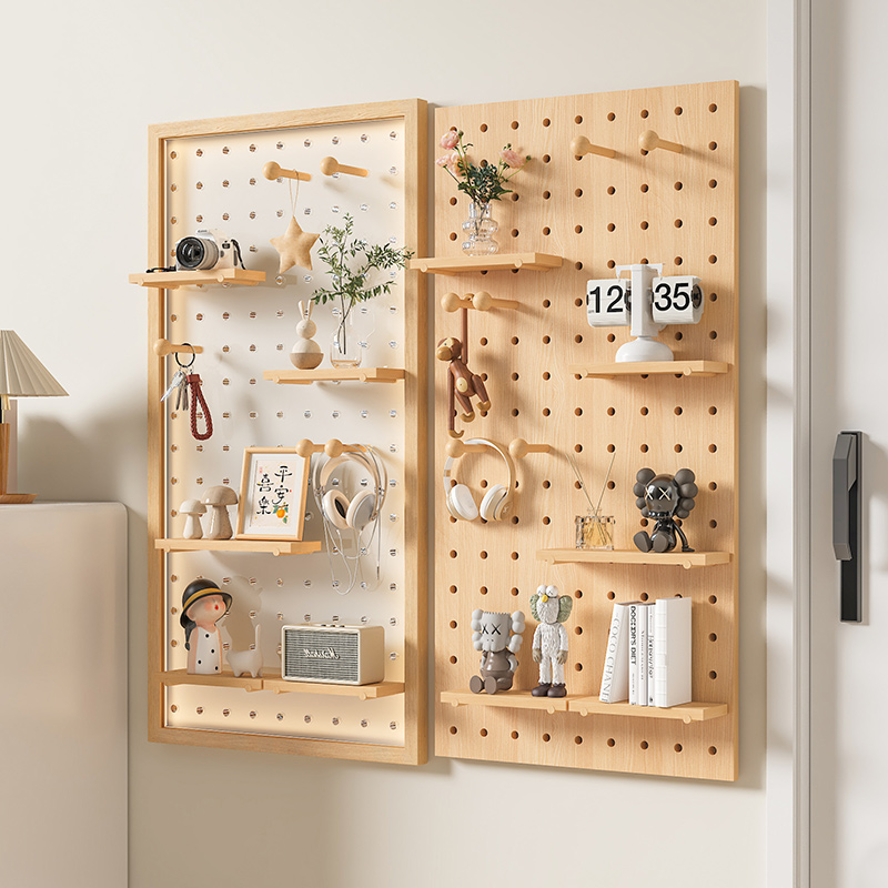 实木书桌洞洞板入户玄关墙上置物架学习宿舍墙面亚克力展示收纳架