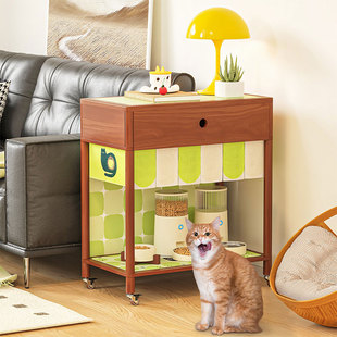 【猫食堂】猫砂盆上置物架柜宠物用品狗食罐头阳台实木多层收纳层