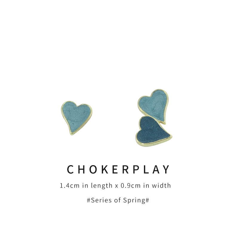 chokerplay不对称蓝色耳夹纯银针