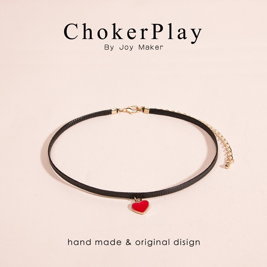 新款红色爱心细窄油蜡绳choker颈带项圈少女锁骨链百搭简约