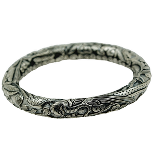 红银传家高工原创设计99足银个性首饰国风银手镯锦鸡牡丹锦上添花