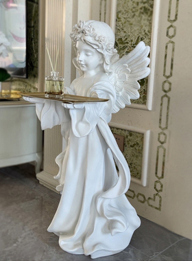 速发欧式复厅天使落地摆件托盘客古玄像创意桌面装饰品石膏关雕塑