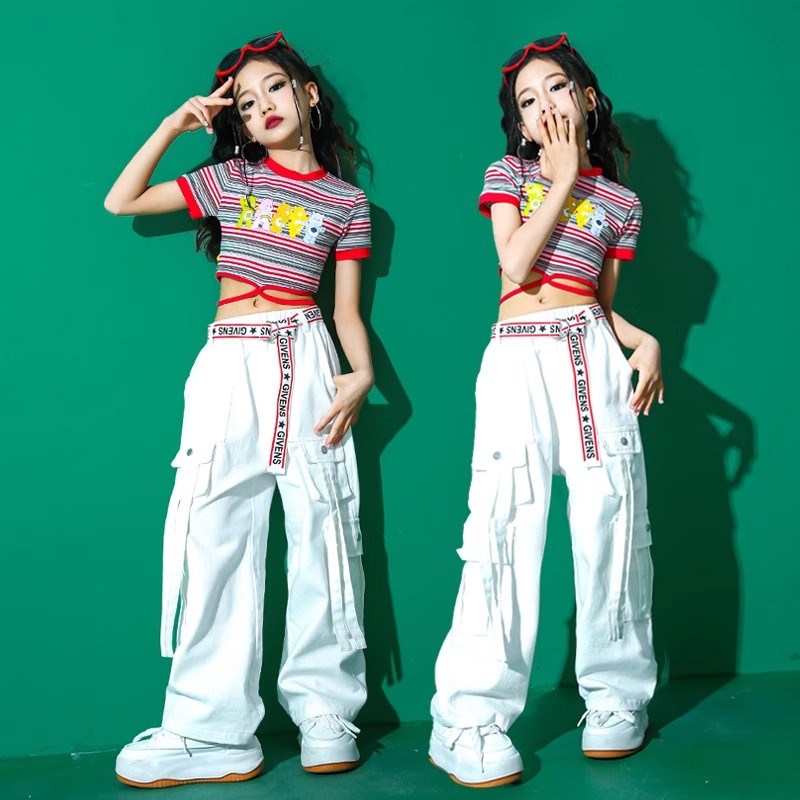 速发少儿爵孩演出服士爵士舞服装嘻哈露秀走脐潮服孩春秋套装炸街